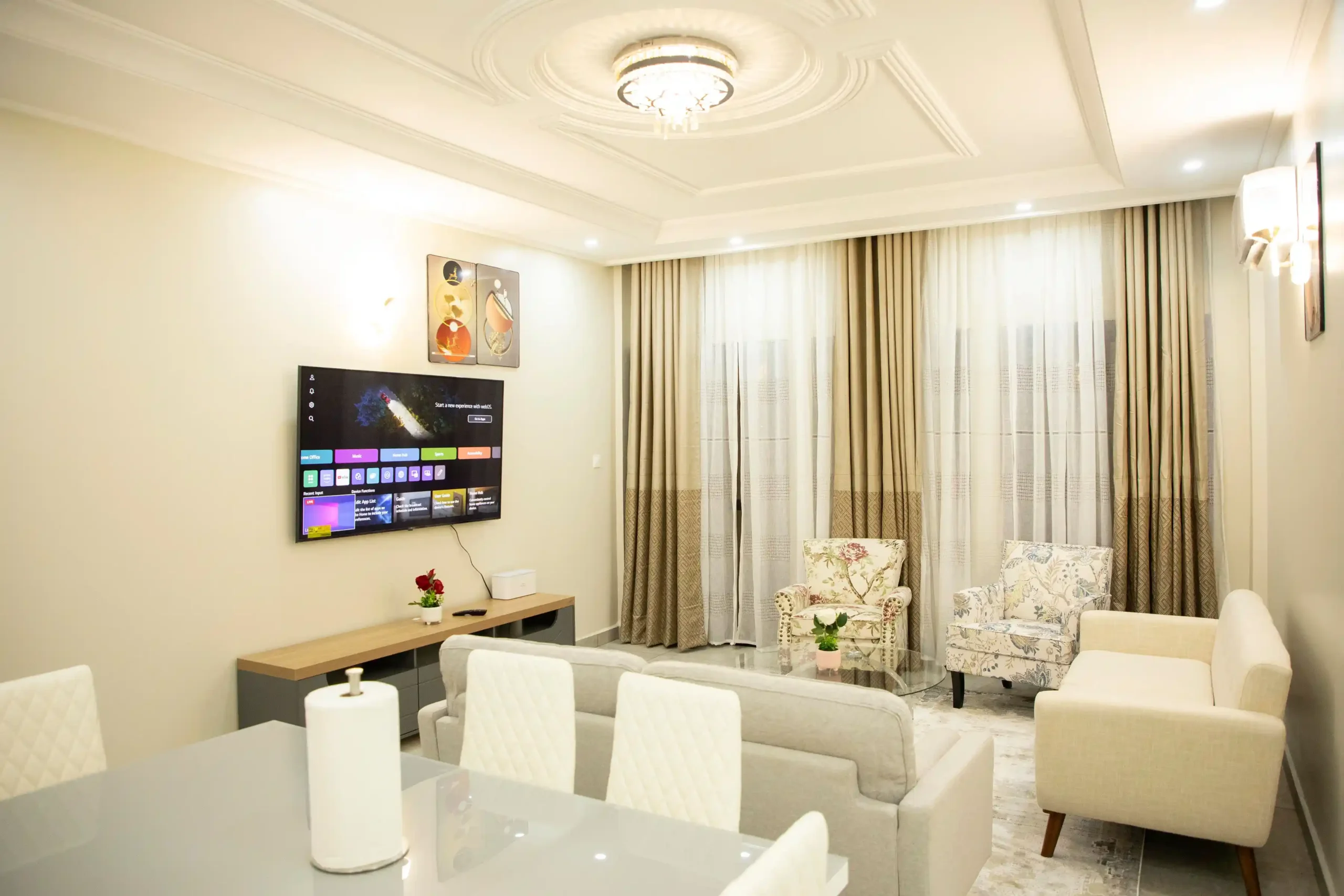 Studio luxury apartment living room at Ethan Palace Yaoundé Cameroon