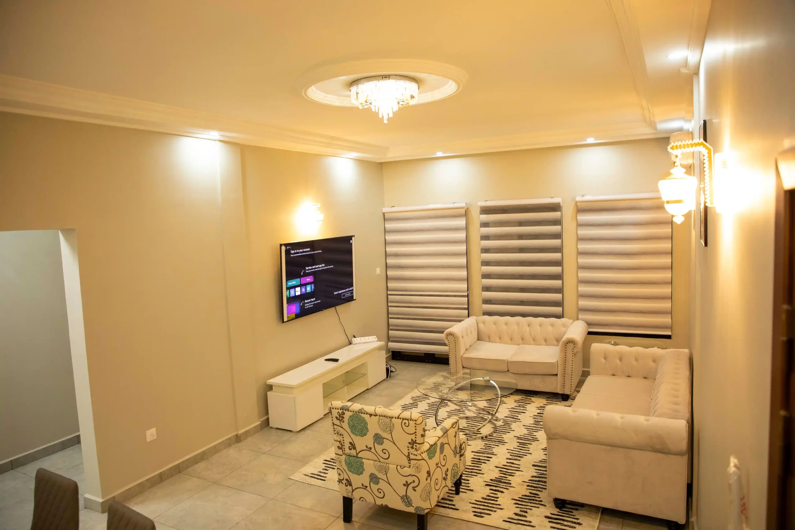 Two-bedroom luxury apartment living area at Ethan Palace Yaoundé Cameroon